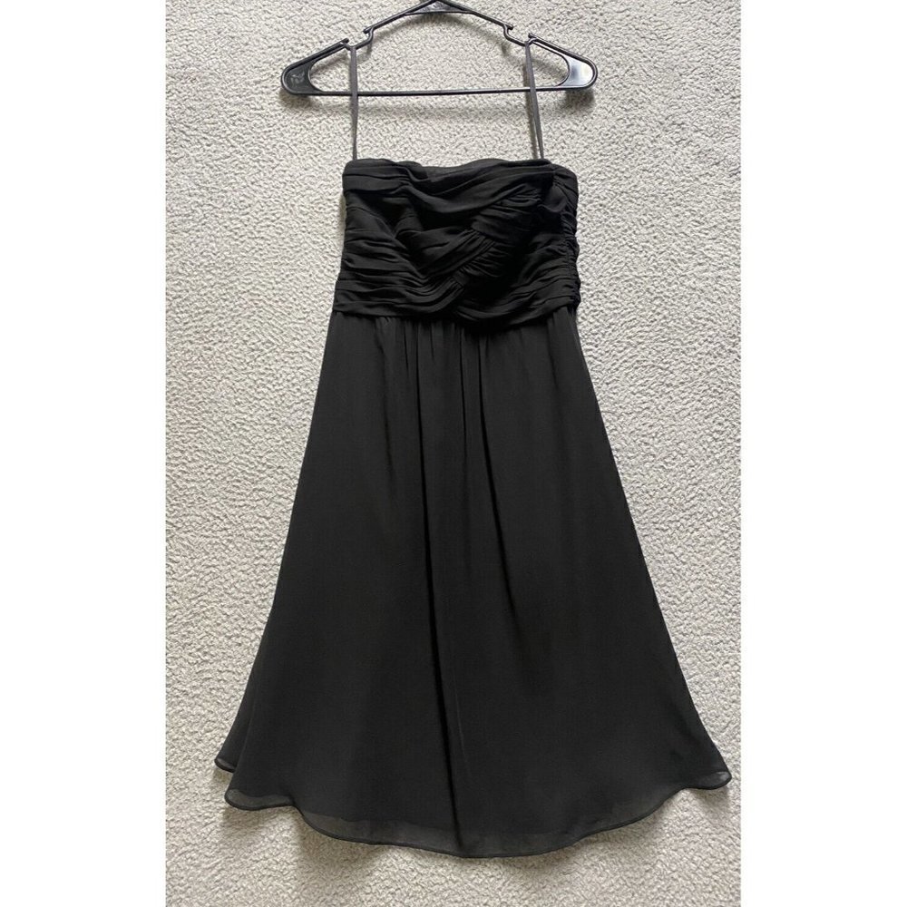 White House Black Market Black Ruched Top Chiffon A-Line Dress Womens Size 2